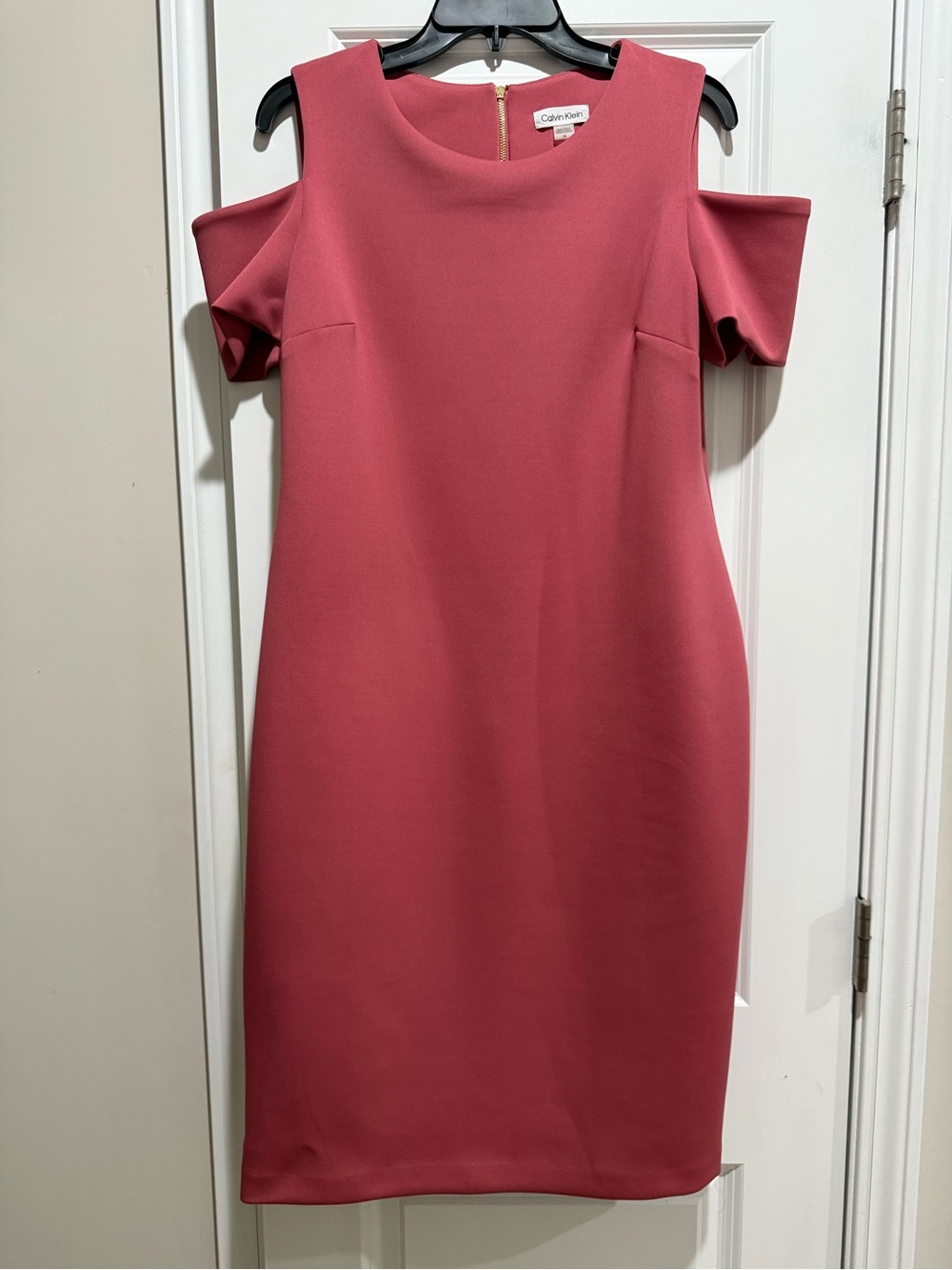 Calvin Klein Cold-Shoulder Midi Dress in Dusty Rose